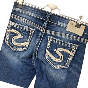 SILVER Capri Jeans Tuesday Low Thick Stitch Fray Dark Womens 27 Tag 29